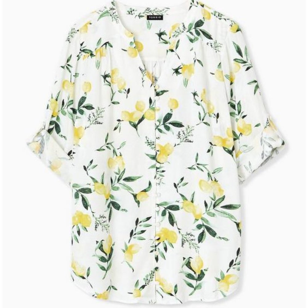 Torrid Harper – White Lemon Print Button Front Blouse Size 3x